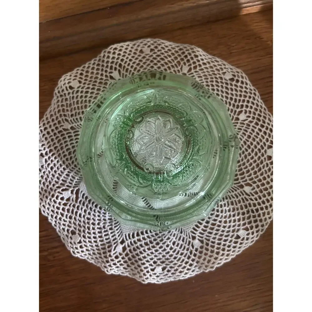 Vintage Tiara Exclusives Chantilly Green Sandwich Glass Canister with Lid